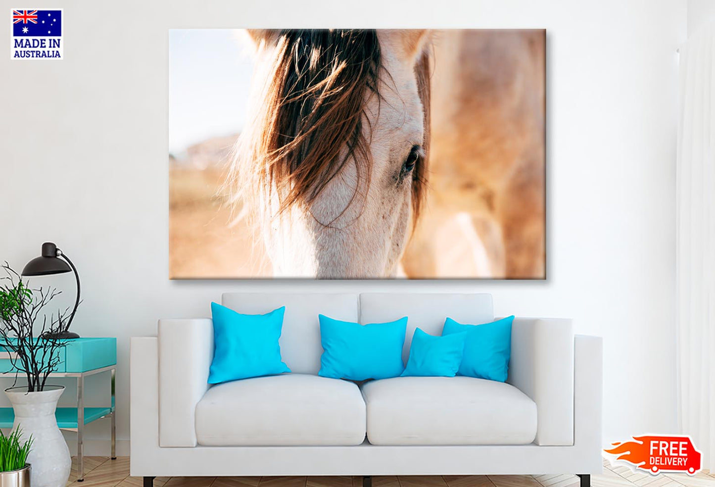 Close Up of a Horse's Head with A Sky Background Wall Art Decor 100% Australian Made