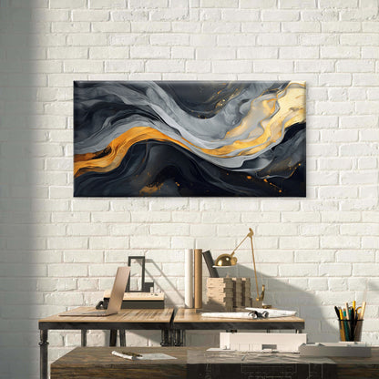 Modern Gold Marble Liquid Ink Wall Art Canvas Office Home Room Framed 120x60cm