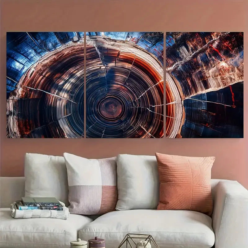 3pcs Colorful Tree Ring Minimalist Metal Print Ready to Hang Art