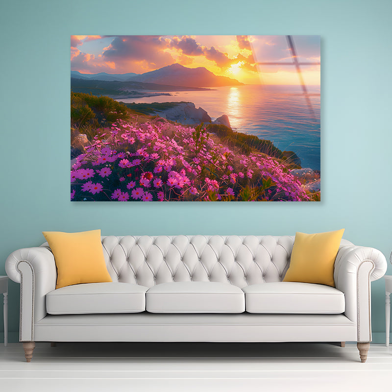 Beach, Flowers, Sky in Italy Acrylic Glass Print Tempered Glass Wall Art 100% Made in Australia Ready to Hang