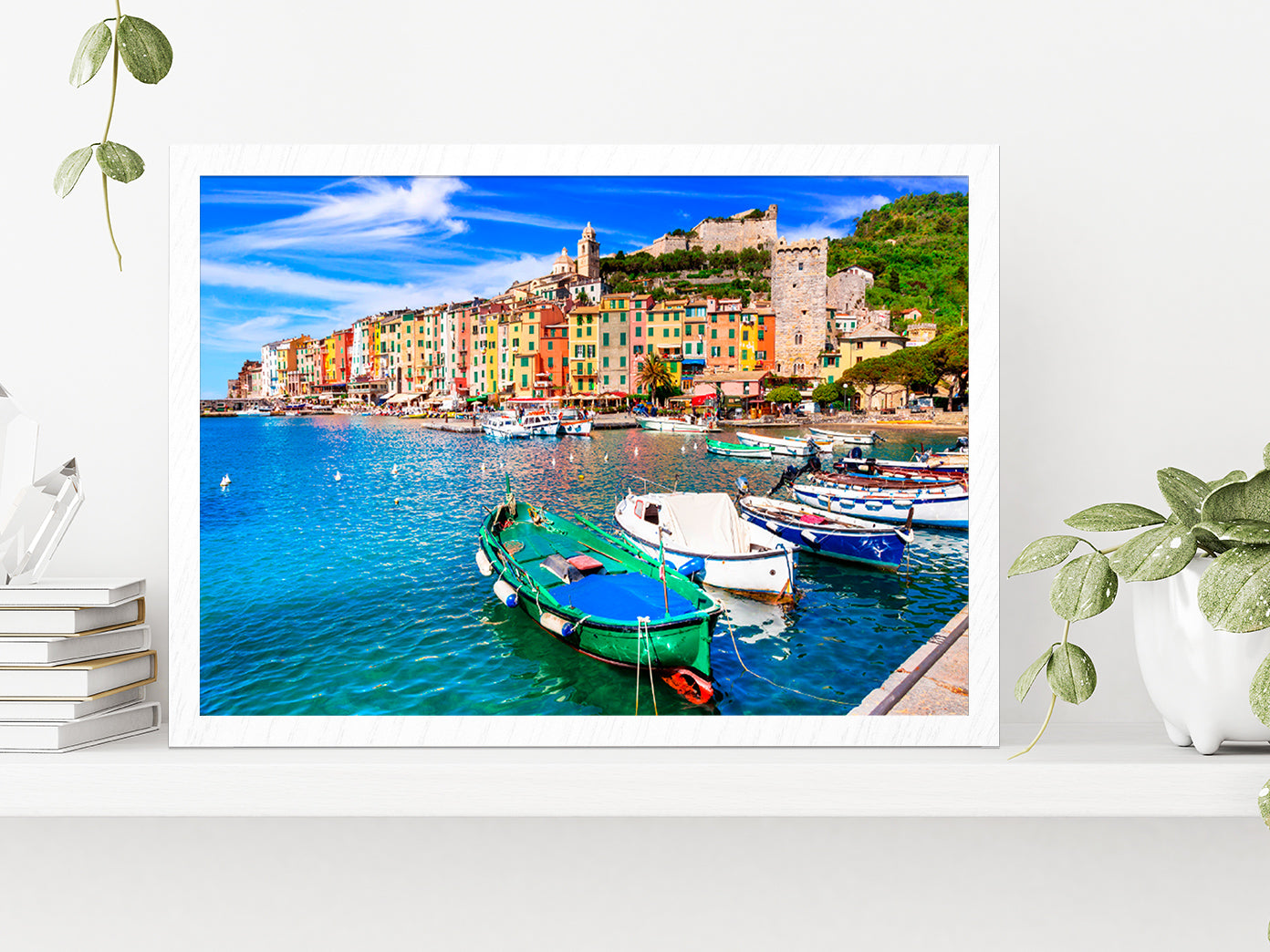 Villages Of Cinque Terre Glass Framed Wall Art, Ready to Hang Quality Print Without White Border White