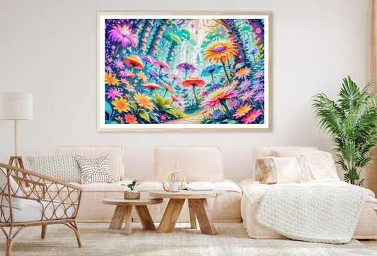 View of Vibrant Multicolored Flowers and Trees Home Decor Premium Quality Poster Print Choose Your Sizes