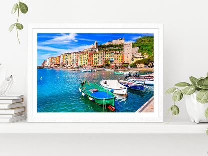 Villages Of Cinque Terre Glass Framed Wall Art, Ready to Hang Quality Print With White Border White