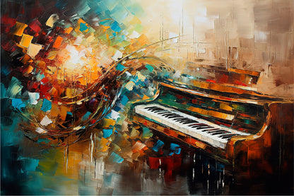 Piano Abstract Musical Glass Framed Wall Art, Ready to Hang Quality Print