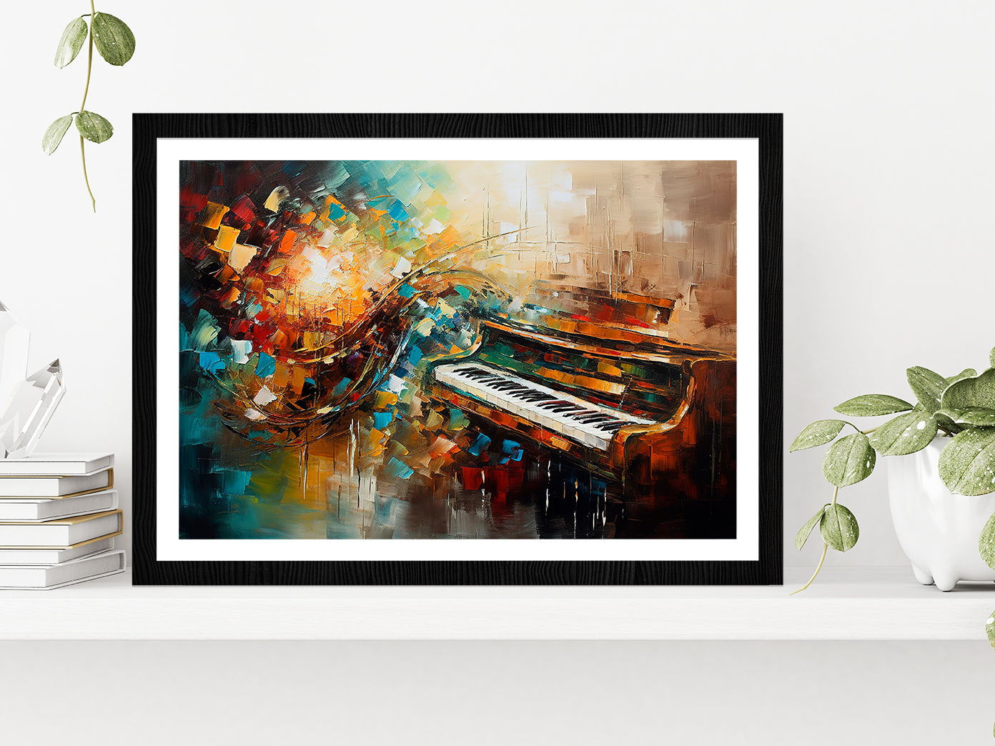 Piano Abstract Musical Glass Framed Wall Art, Ready to Hang Quality Print With White Border Black