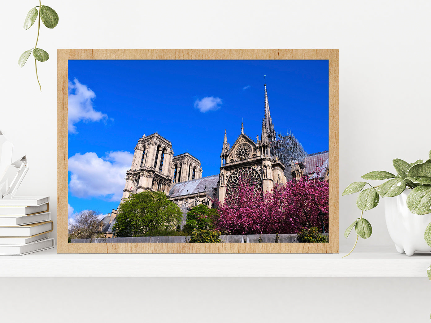 Cathedrale Notre-Dame In Paris Glass Framed Wall Art, Ready to Hang Quality Print Without White Border Oak