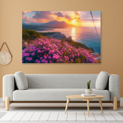 Beach, Flowers, Sky in Italy Acrylic Glass Print Tempered Glass Wall Art 100% Made in Australia Ready to Hang