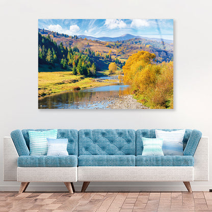 Beautiful Countryside Mountain River Acrylic Glass Print Tempered Glass Wall Art 100% Made in Australia Ready to Hang