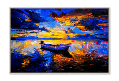 Sky Sunset & Boat on Sea Oil Painting Wall Art Limited Edition High Quality Print Canvas Box Framed Natural