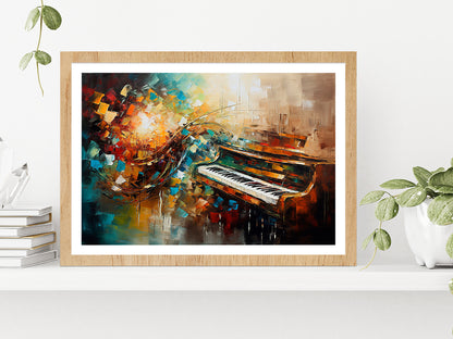 Piano Abstract Musical Glass Framed Wall Art, Ready to Hang Quality Print With White Border Oak