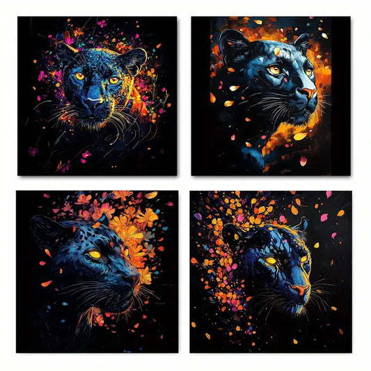 4pcs Abstract black panther art Elegant Wall Art WD  Wall Art Canvas Framed
