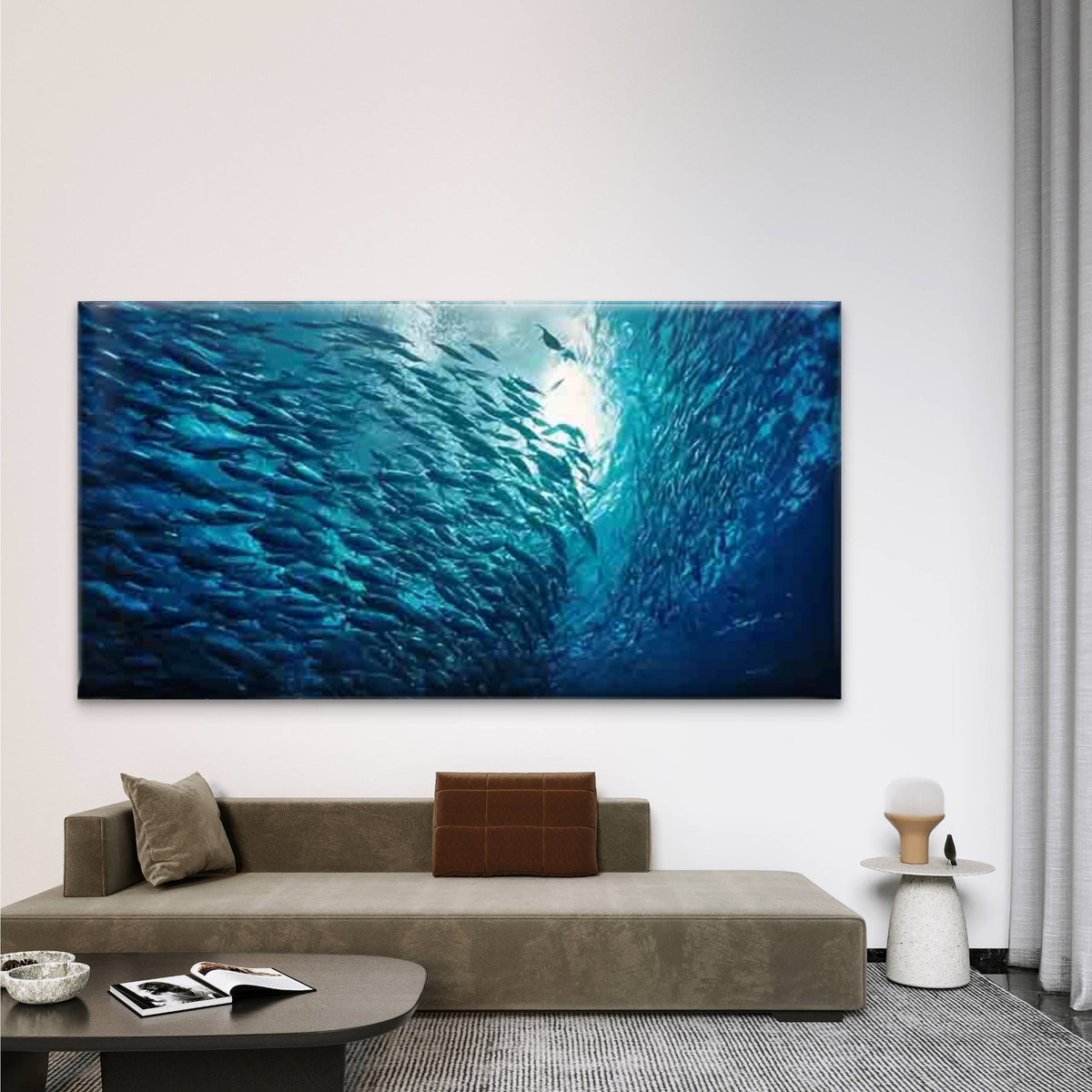 Oceanic Schooling Theme Wall Art Canvas Office Home Room Framed 120x60cm