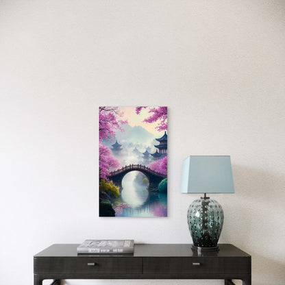 Cherry Blossom and Ancient Bridge Scenery 60x90cm Metal Print Ready to Hang