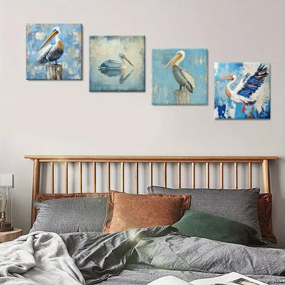 4pcs Pelican Spring & Summer Landscape   Wall Art Canvas Framed