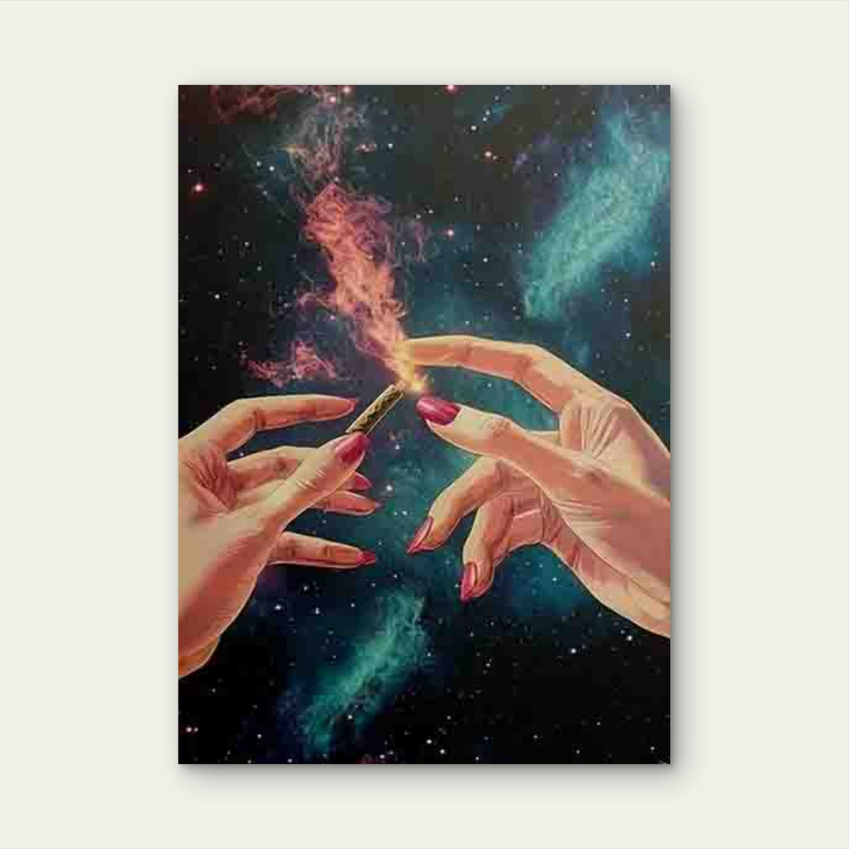 Hands Lighting Joint with Cosmic Galaxy 60x90cm Metal Print Ready to Hang