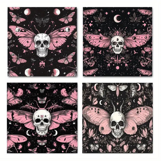 4pcs   Vibrant Pink Butterfly & Black  lp      Wall Art Canvas Framed