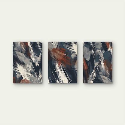 3pcs Industrial Blue Rust Brushstroke Wall Art Set Canvas Framed 60x90cm - High Quality Print 100% Australian Made Wall Canvas Ready to Hang