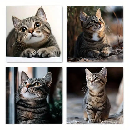 4pcs Contemporary Style Cat   Wall Art Canvas Framed