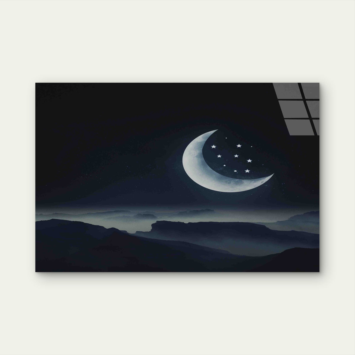 Surreal Mountain Moon Tempered Glass Printing Wall Art Australian Made Quality