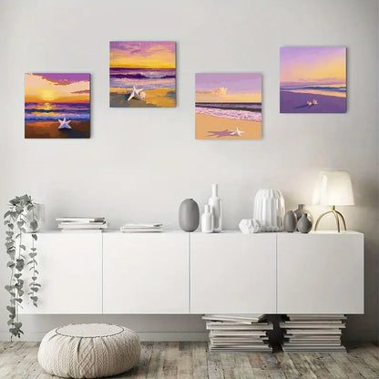 4pcs Flood Coast Themed Wall Art Canvas Framed