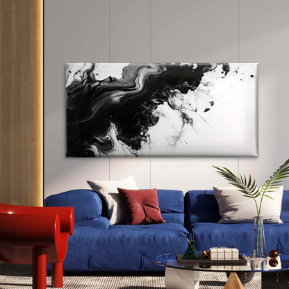 Black and White Ink Flow Wall Art Canvas Office Home Room Framed 120x60cm