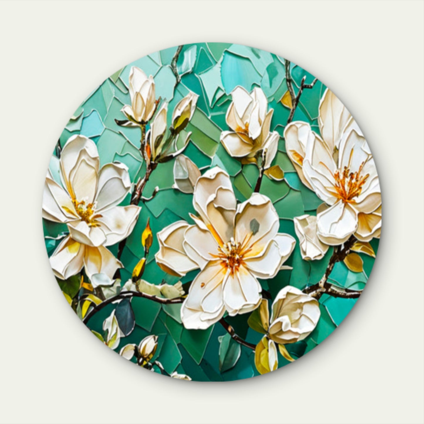 White Flower Branch Green  Acrylic Glass Rounded Print Tempered Glass Wall Art 100% Made in Australia Ready to Hang