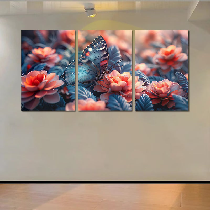 3pcs Vibrant Butterfly Among Blossoms Wall Art Set Canvas Framed 60x90cm - High Quality Print 100% Australian Made Wall Canvas Ready to Hang