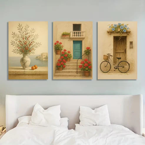 3pcs Mediterranean Door Front Style Art Wall Art Set Canvas Framed 50x70cm - High Quality Print 100% Australian Made Wall Canvas Ready to Hang