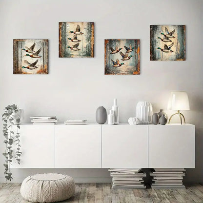 4pcs   Vintage duck for Living  VD  Wall Art Canvas Framed