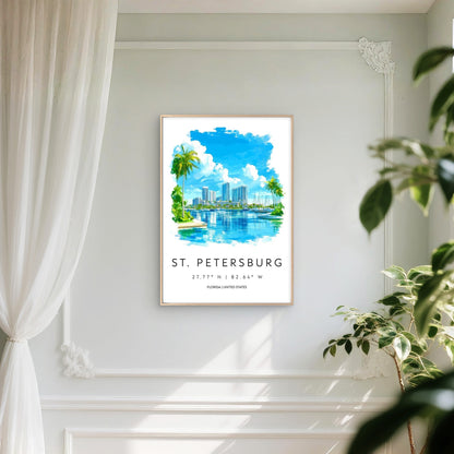 St. Petersburg Florida Waterfront Cityscape Travel Poster Print Wall Art