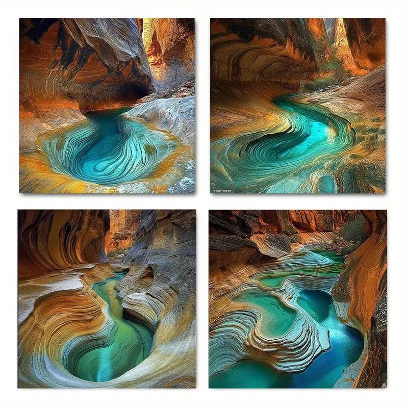 4pcs Aerial View Rock Cave Water Scenes Wall Art Canvas Framed
