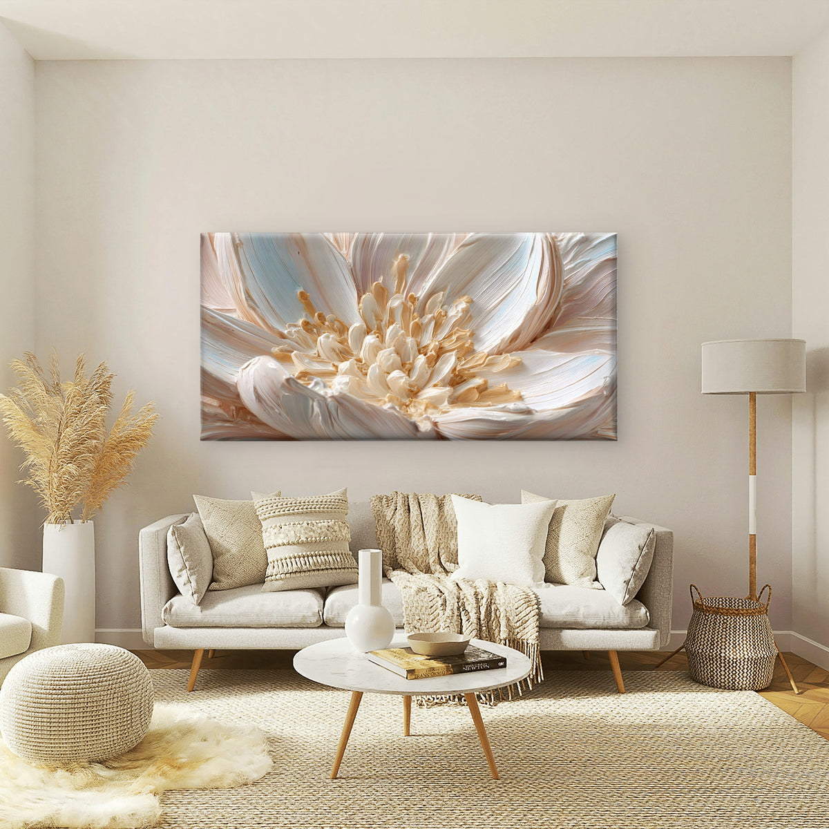 White Lotus Flower Bloom Wall Art Canvas Office Home Room Framed 120x60cm