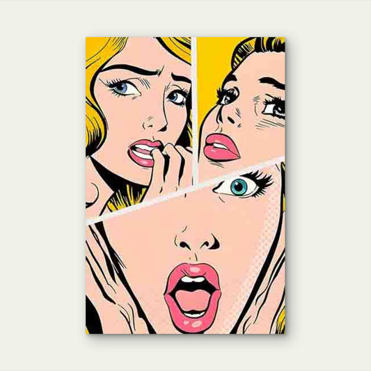 Pop Art Style Women'S Expression Collage 60x90cm Metal Print Ready to Hang - Bella Home Decor