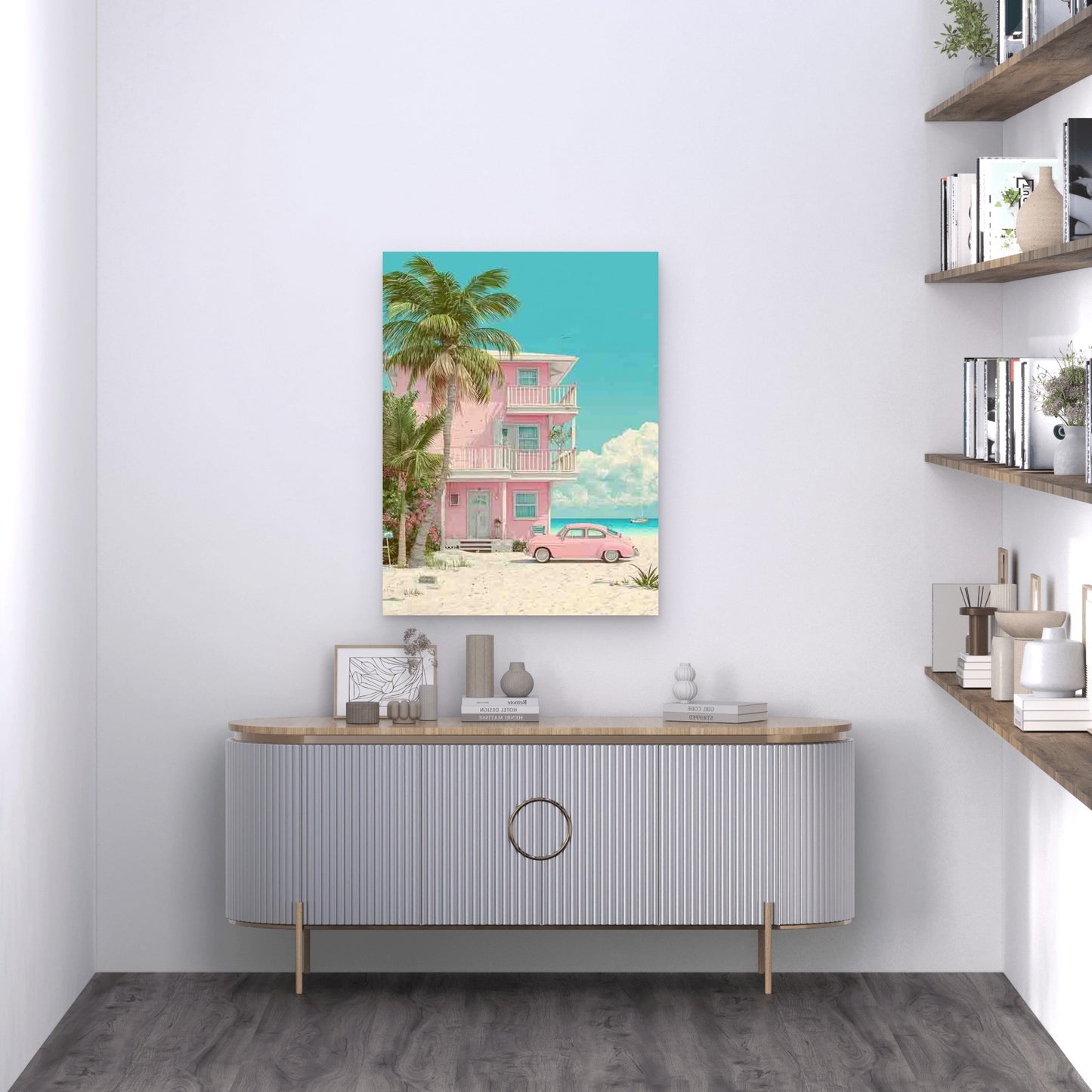 Pink Coastal Beach Metal Print Ready to Hang