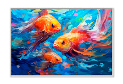 Underwater World With Beautiful Fishes Oil Painting Wall Art Limited Edition High Quality Print Canvas Box Framed White