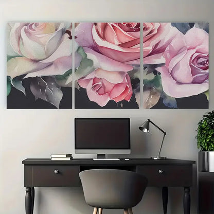 3pcs Pretty Roses Watercolor Purple Metal Print Ready to Hang Art