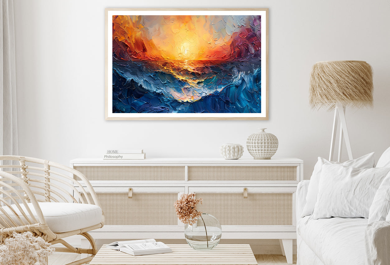 Ocean with Sunset Painting Home Decor Premium Quality Poster Print Choose Your Sizes