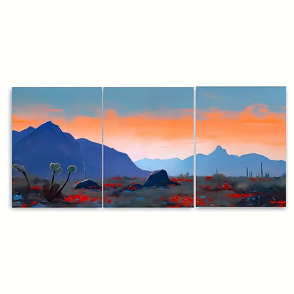 3pcs Blue Desert Mountain Range Sunset Metal Print Ready to Hang Art