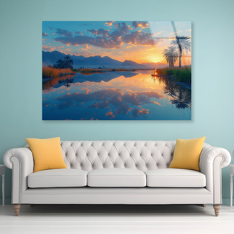 Sunrise over the Lake with Mountains Acrylic Glass Print Tempered Glass Wall Art 100% Made in Australia Ready to Hang