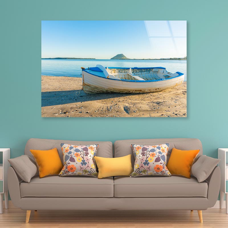 Vintage Wooden Clinker Dingy on Foreshore of Bay Acrylic Glass Print Tempered Glass Wall Art 100% Made in Australia Ready to Hang