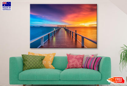 Landscape Of Wooded Bridge in The Port Between Sunrise  Wall Art Decor 100% Australian Made