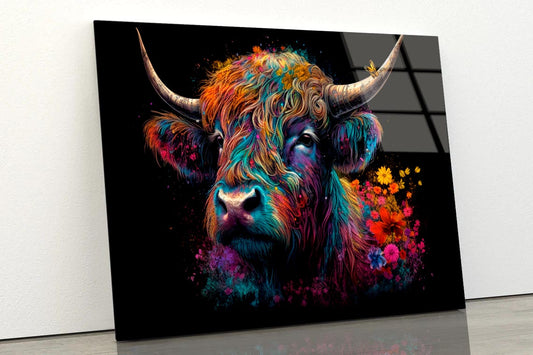 Abstract Highland Cow Head  Acrylic Glass Print Tempered Glass Wall Art 100% Made in Australia Ready to Hang