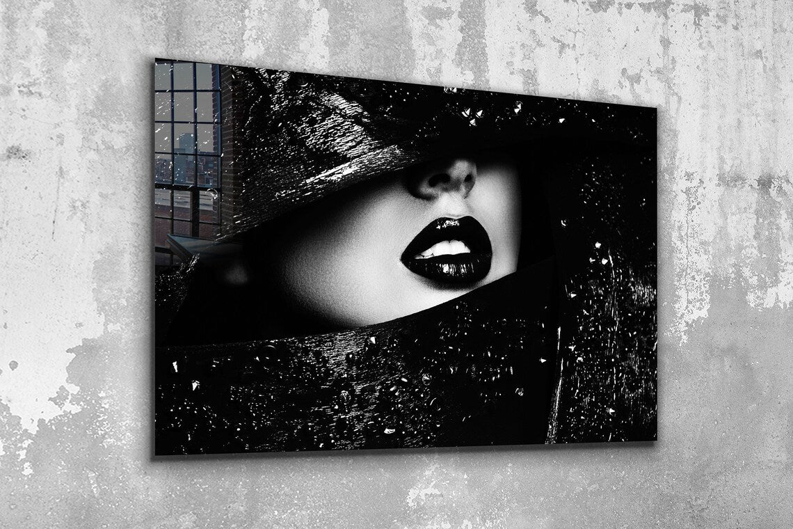 B&W Girl with Hat Lips UV Direct Aluminum Print Australian Made Quality