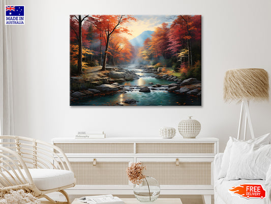Waterfall in Autumn Forest Print 100% Australian Made
