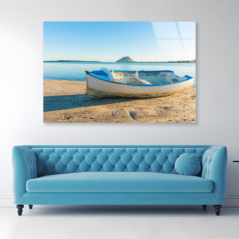 Vintage Wooden Clinker Dingy on Foreshore of Bay Acrylic Glass Print Tempered Glass Wall Art 100% Made in Australia Ready to Hang