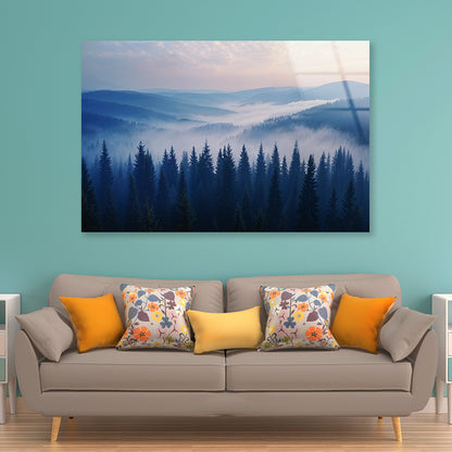 Pine Trees Forest with Mountains Acrylic Glass Print Tempered Glass Wall Art 100% Made in Australia Ready to Hang