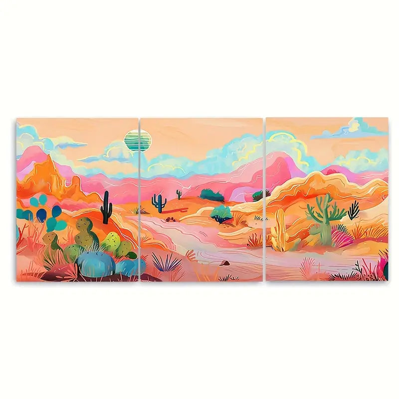3pcs Neon Colorful Desert Cactus Metal Print Ready to Hang Art