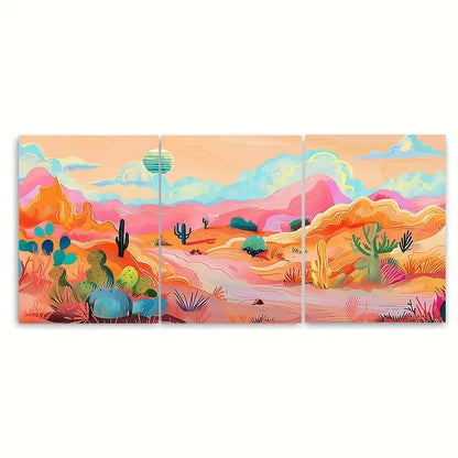 3pcs Neon Colorful Desert Cactus Metal Print Ready to Hang Art