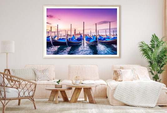 Gondolas Lined Up in The Water at Sunset Home Decor Premium Quality Poster Print Choose Your Sizes