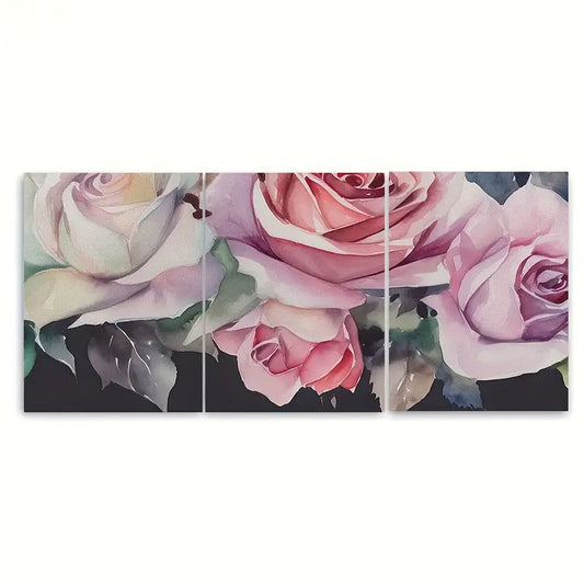3pcs Pretty Roses Watercolor Purple Metal Print Ready to Hang Art